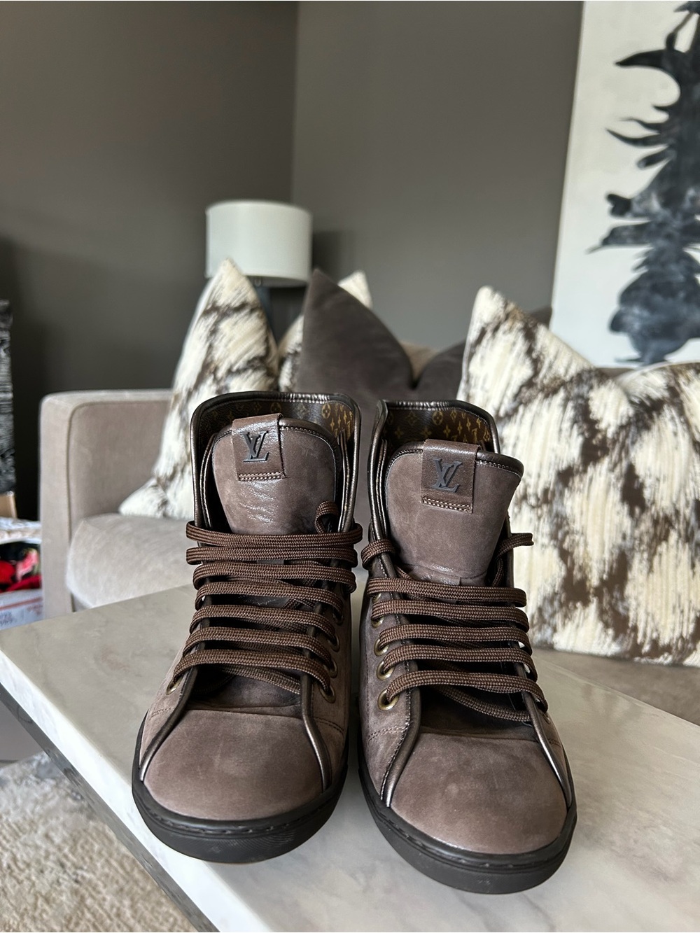 Louis Vuitton Men's Dark Brown High-Top Sneakers